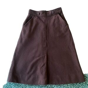 Vintage 70s Brown Wool A-Line Midi Skirt Pockets Sz 00/0 Fall Mod Preppy Chic